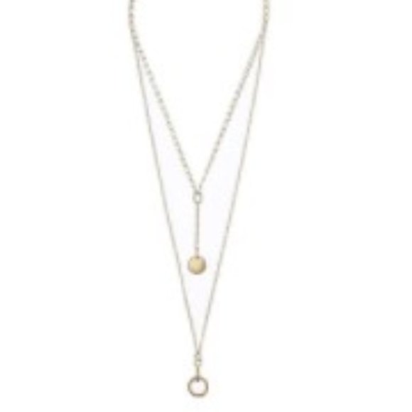 French connection women's gold Y drop layered necklace - Picture 3 of 7